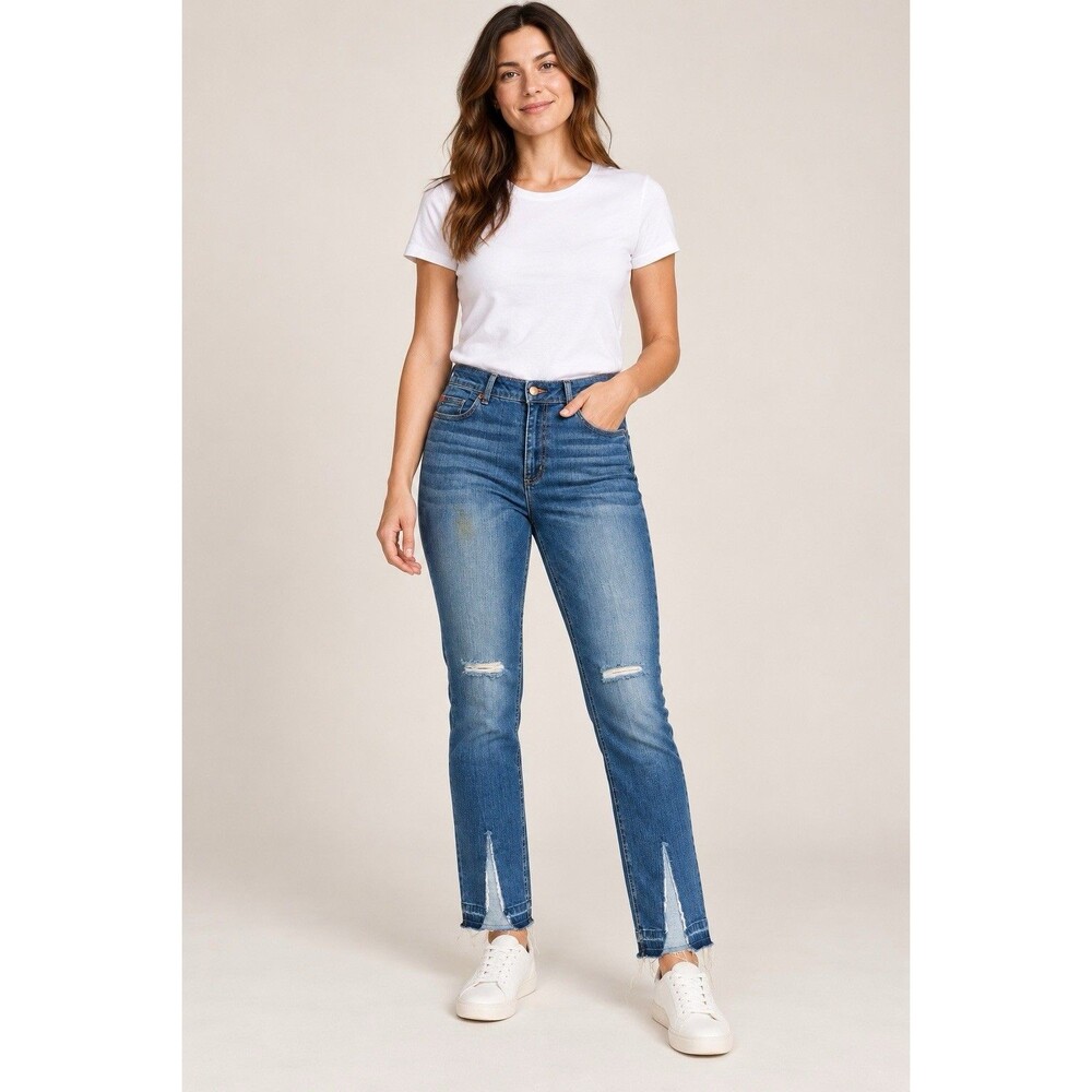 Peace Love World Jeans Womens 12 Blue Distressed Skinny Frayed Hem Denim G